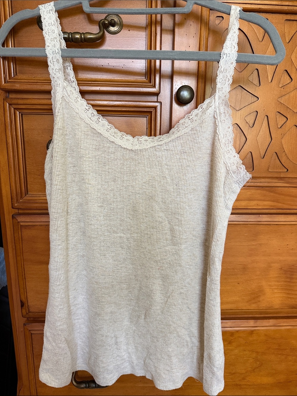 Cream Lace-Trim Ribbed Tank Top